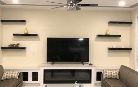 Efficient Kitchen Cabinets - Entertainment Unit, fireplace and custom shelves and cabinets